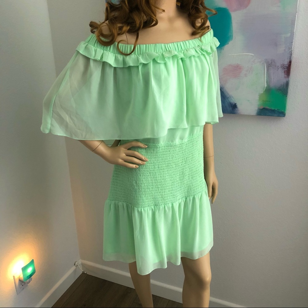 Marciano Mint Color Off the Shoulder Ruffle Dress